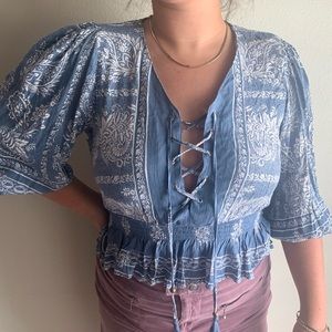 Blue Boho Crop Top